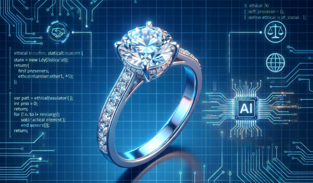 Ilustración de un anillo generada por IA en el informe especial de ética de CIBJO.