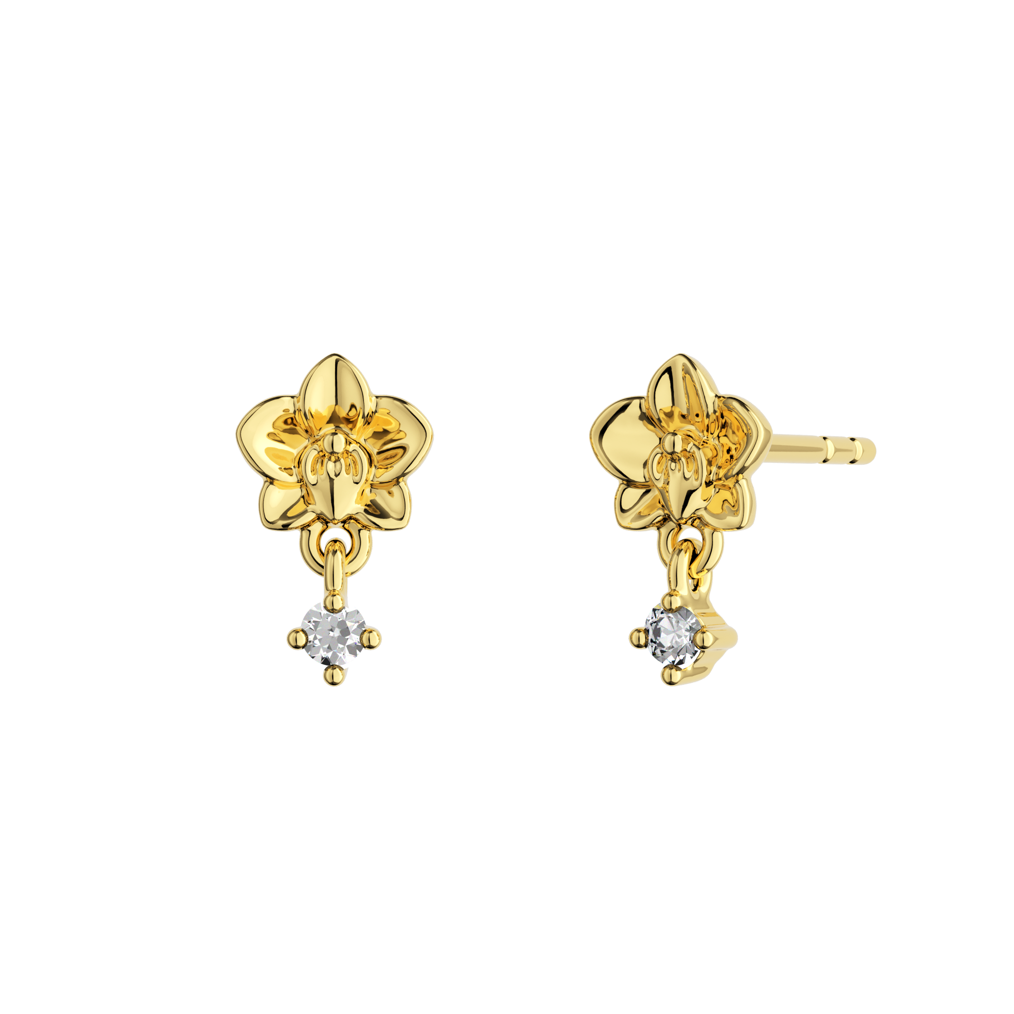 Orchidette · 14K yellow gold · earring detail