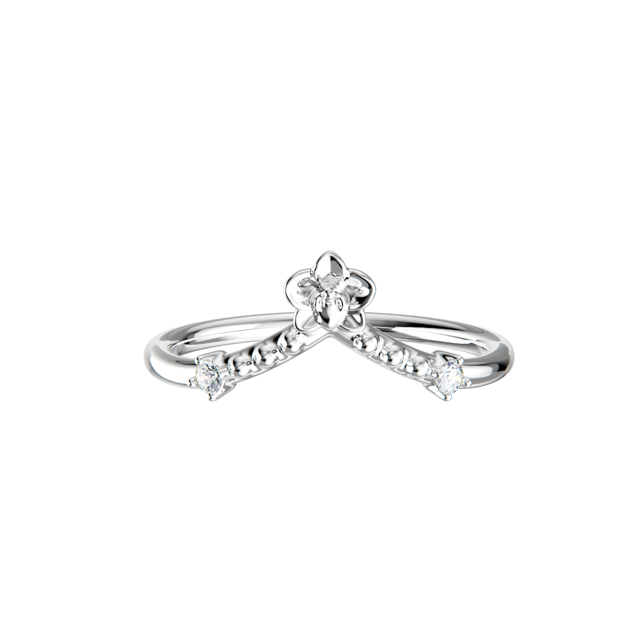 Orchidette Tiara Ring · 14K 화이트 골드 · 링 정면