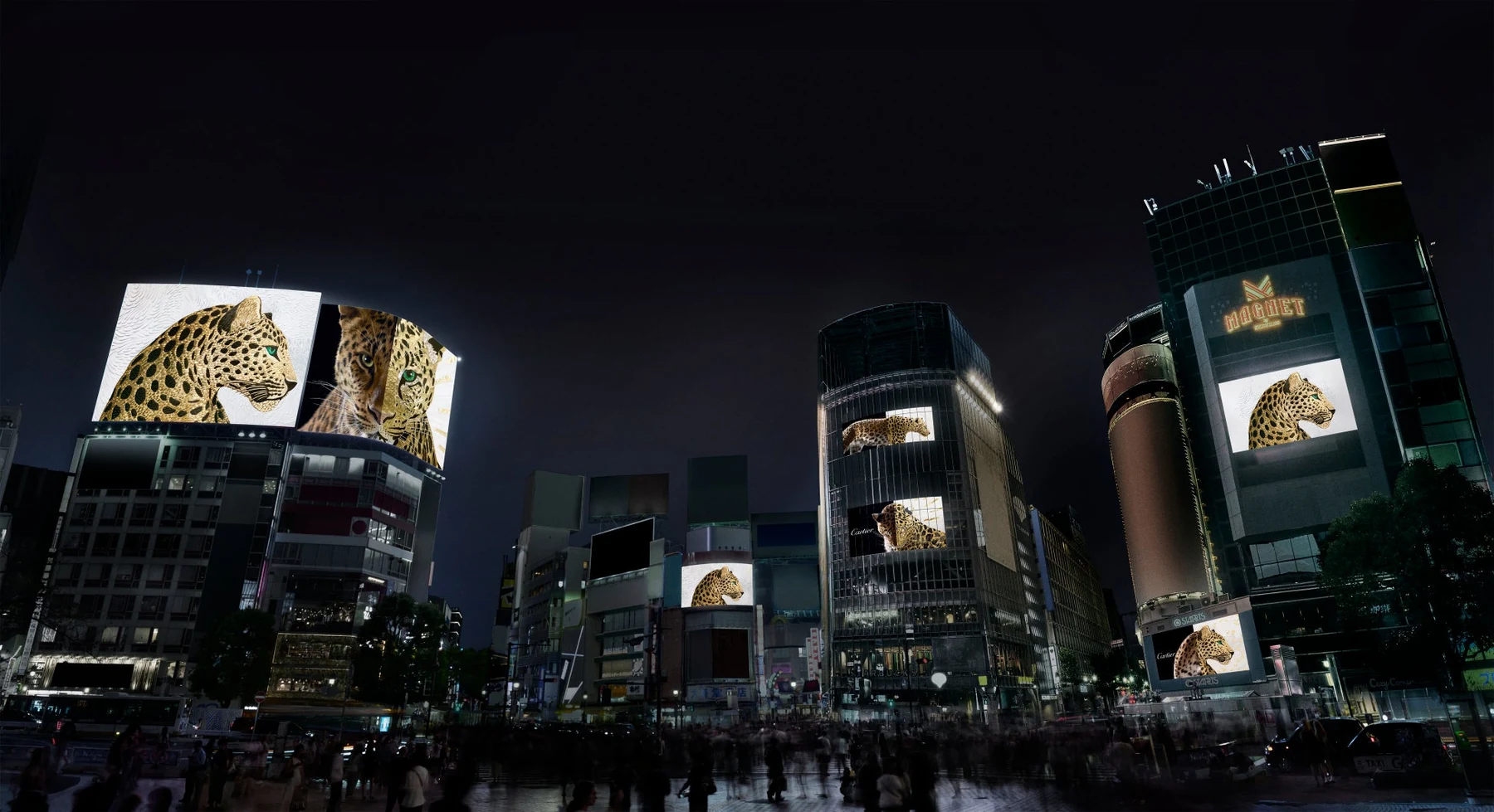 东京涩谷十字路口屏幕展示卡地亚美洲豹广告 图片：© Cartier